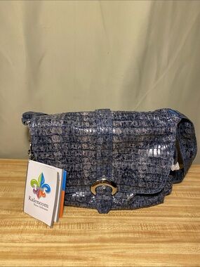 Kalencom  New Orleans Blue Crocodile Diaper Buckle Bag NWT
